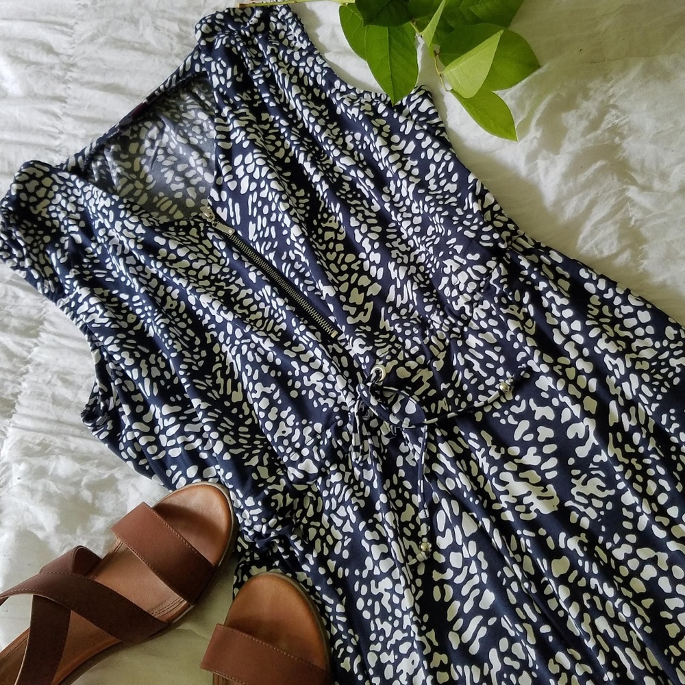 Jessica London blue white zip jumpsuit romper 16